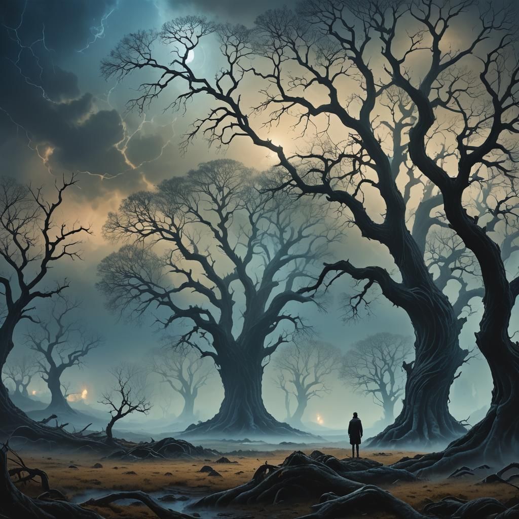 Mystical Desolate Landscape in Dreamlike Style