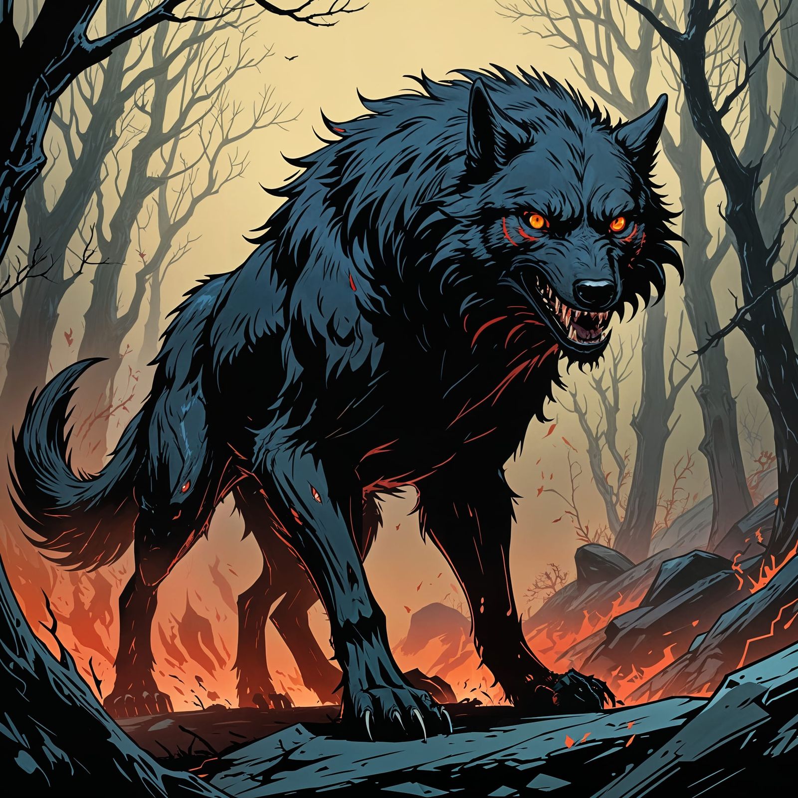 Dark Fantasy Wolf in Mysterious Wilderness