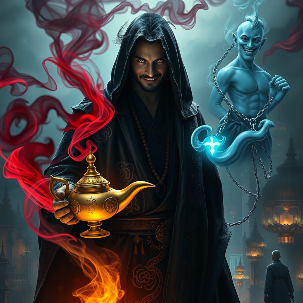 Dark Aladdin Ruler of Illusion in Tenebrous Robes with Glowi...