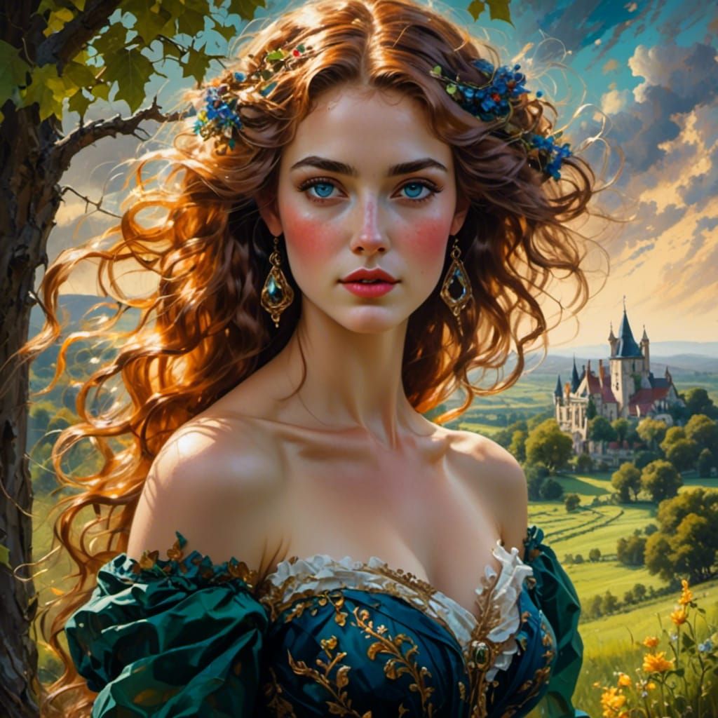 Portrait of Magical Enchantress in Painted Style
