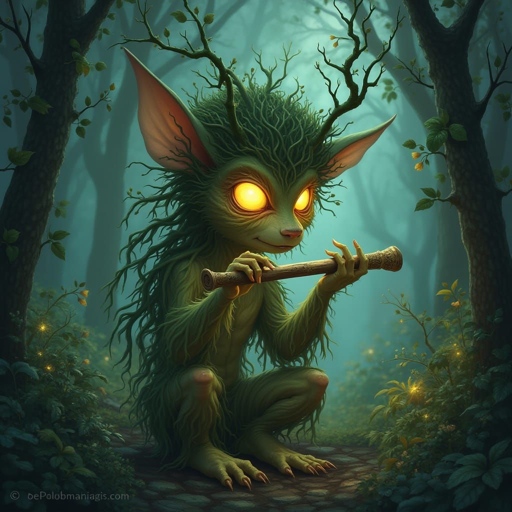 Mischievous Forest Sprite in Bioluminescent Grove