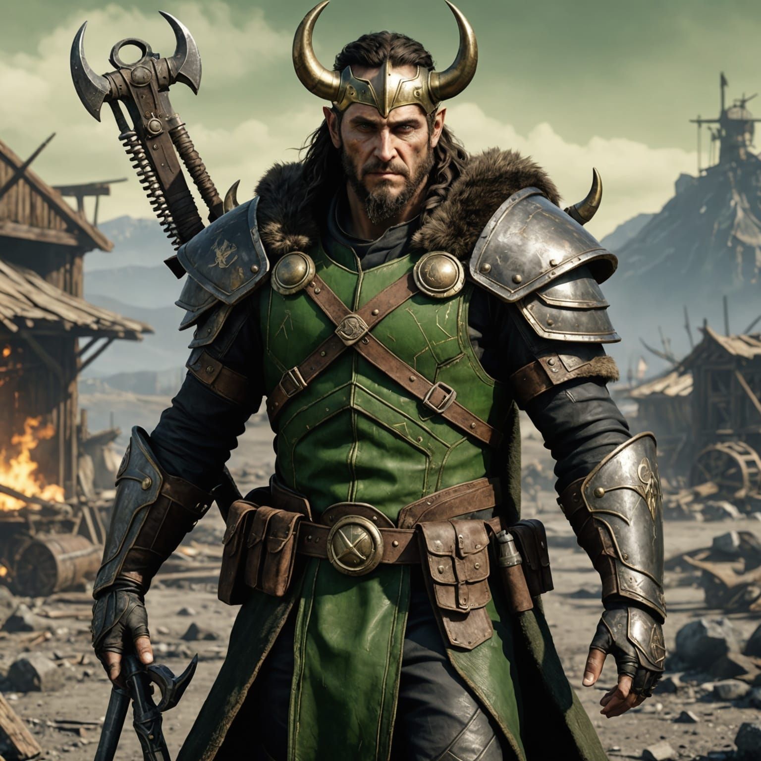 Futuristic Viking Loki in Fallout Style