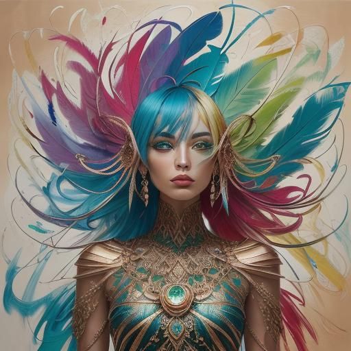 Rose Gold Woman: Abstract Expressionist Oil Painting