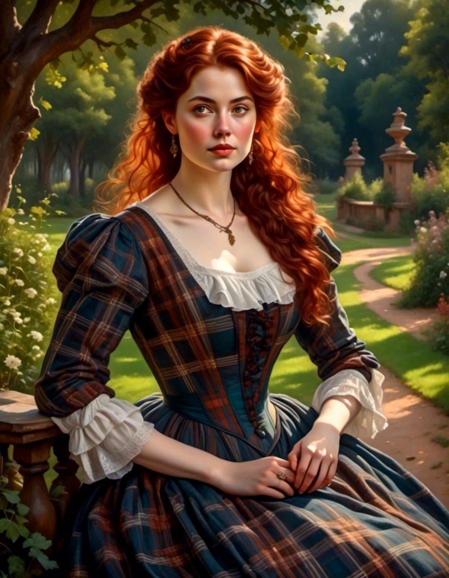 Victorian Woman with Auburn Hair in Park Portrait