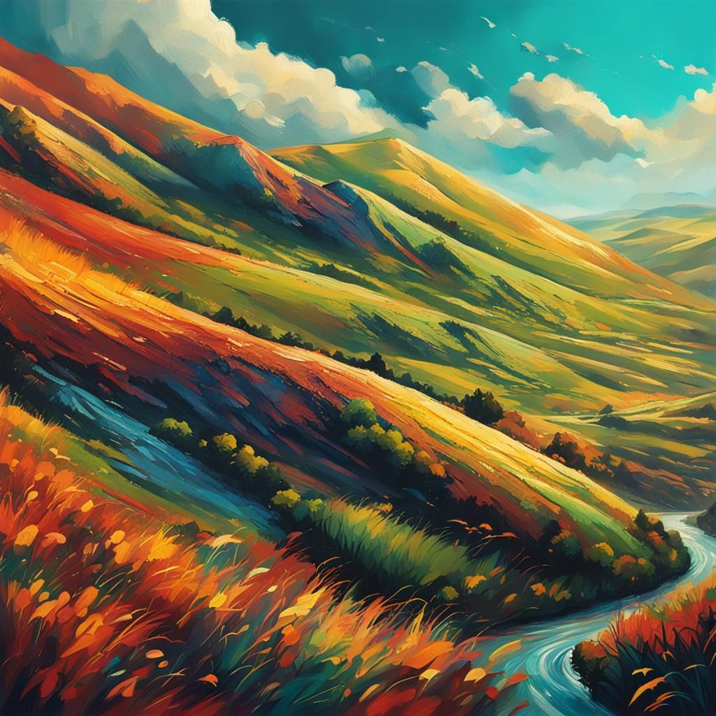 Hyperrealistic Hills in Splash Art Style