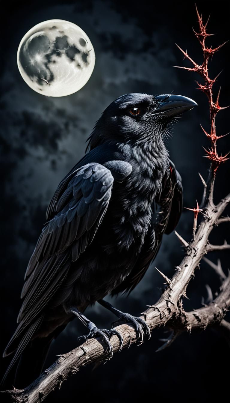 Ominous Crow Portrait in Dark Surrealism Style
