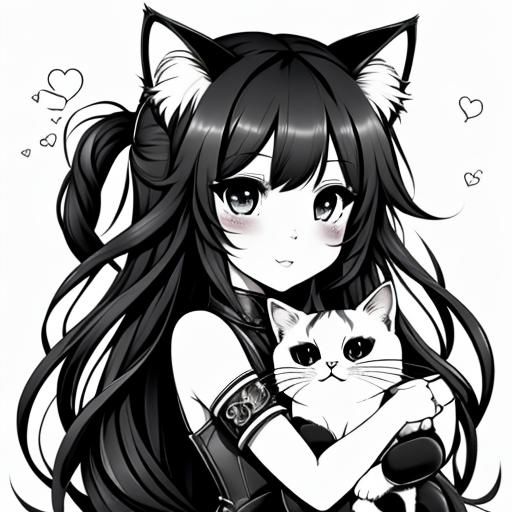 Chibi Cat Girl Attack Hug Coloring Page
