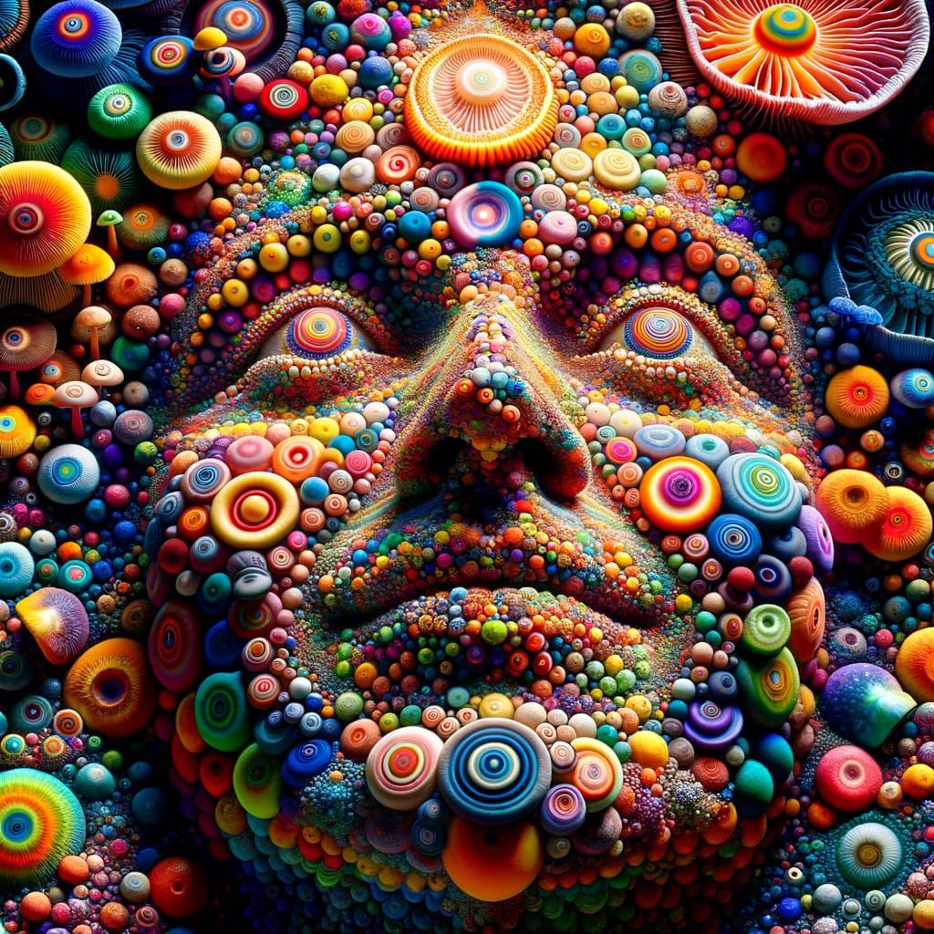 Psychedelic Mushroom Deity in a Surreal Landscape