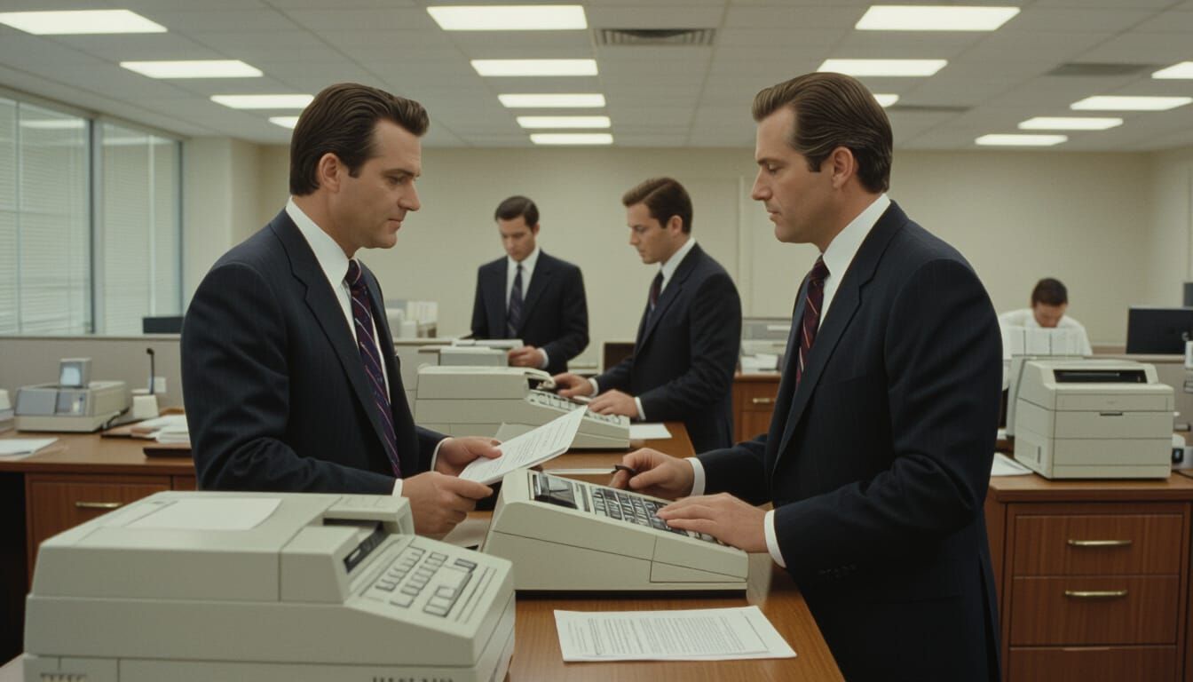 1990s Office Scene with Fax Machines
