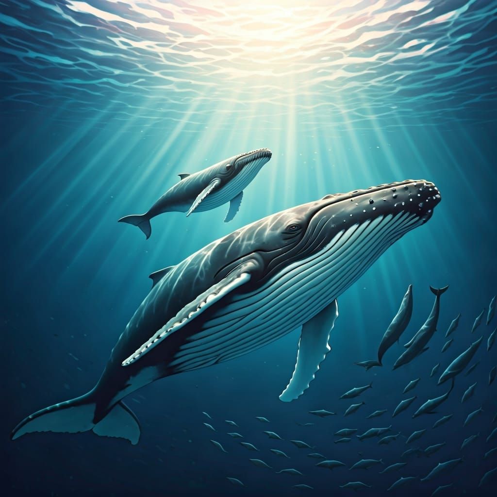 Humpback Whale and Calf in Dreamscape Ocean