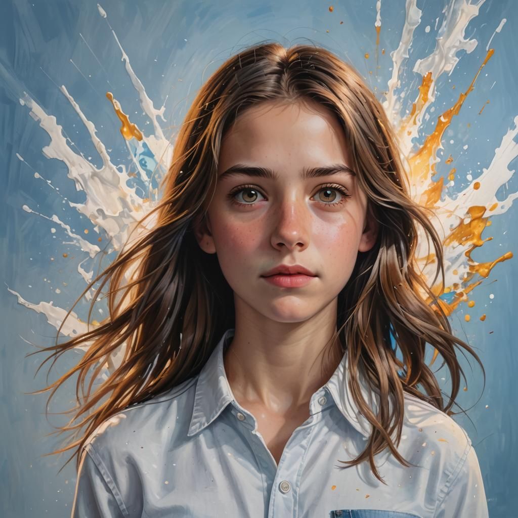Hyperrealistic Portrait of a Young Girl with Brown Hair