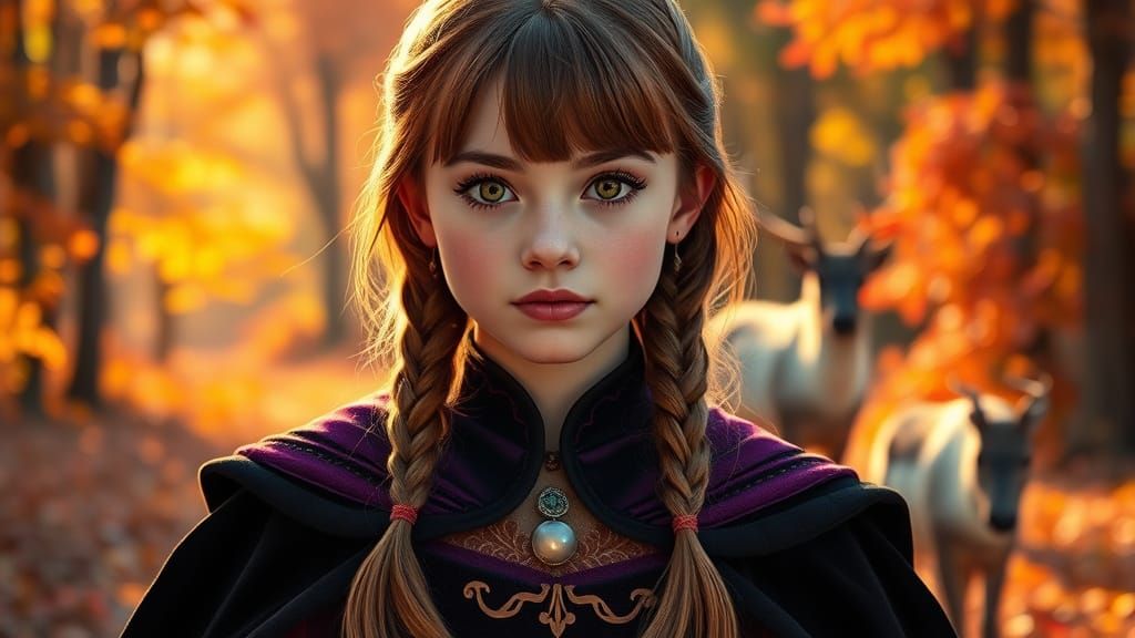 Ethereal Autumn Goddess in Plum-Purple Attire