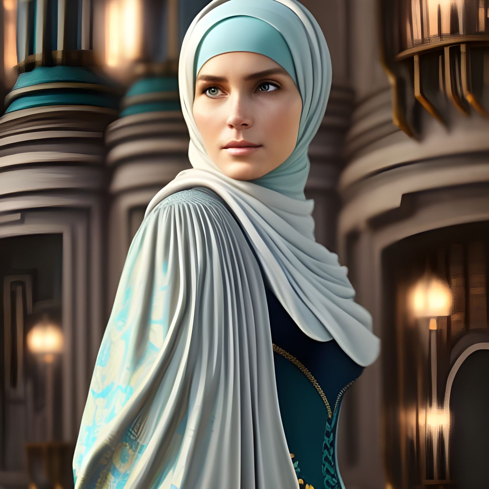 German Woman in Hijab: Hyperdetailed Portrait