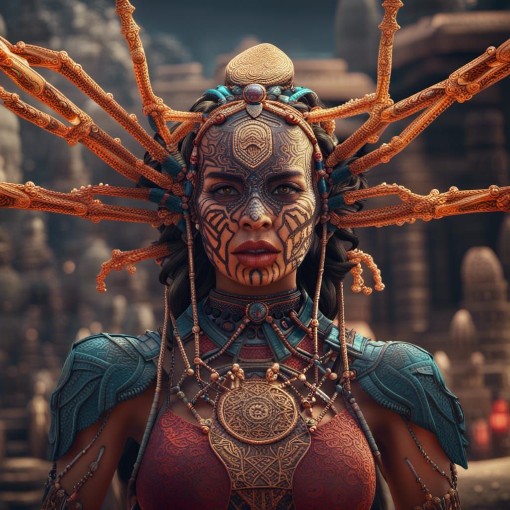 Teotihuacan Spider Woman: Detailed Matte Painting