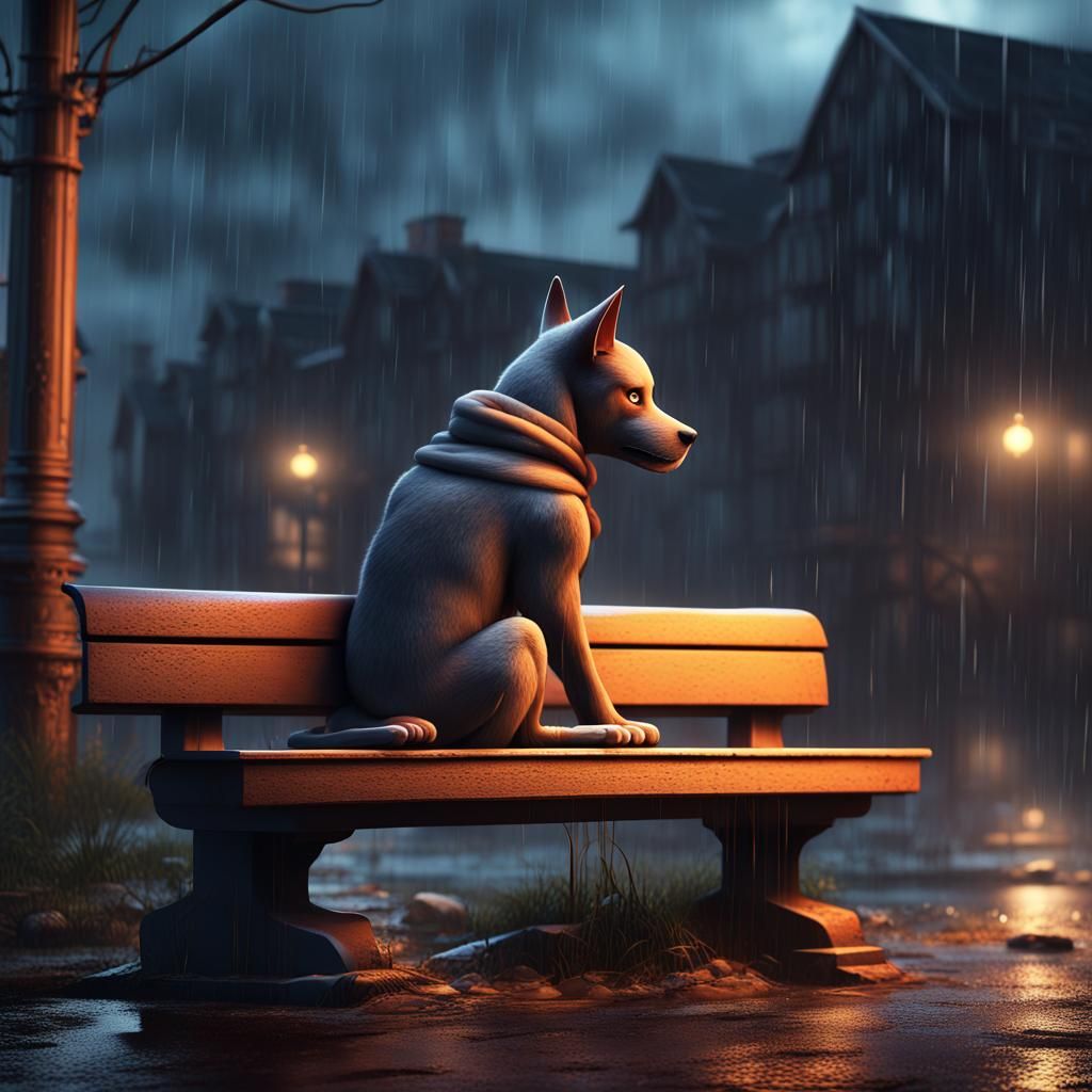 Sad Dog in Stormy Weather: 3D Animated Illustration
