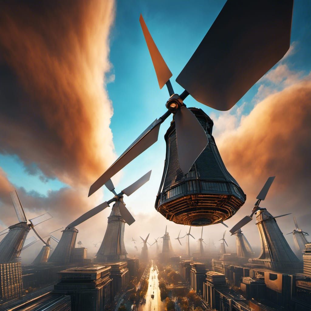Cyberpunk Windmills in Misty Metropolis