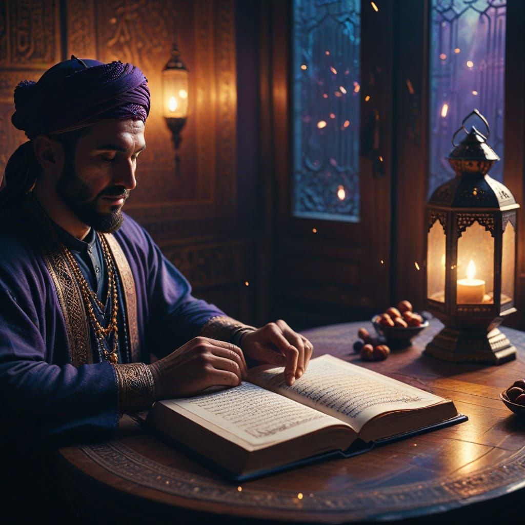 Person Reads Quran in Divine Light