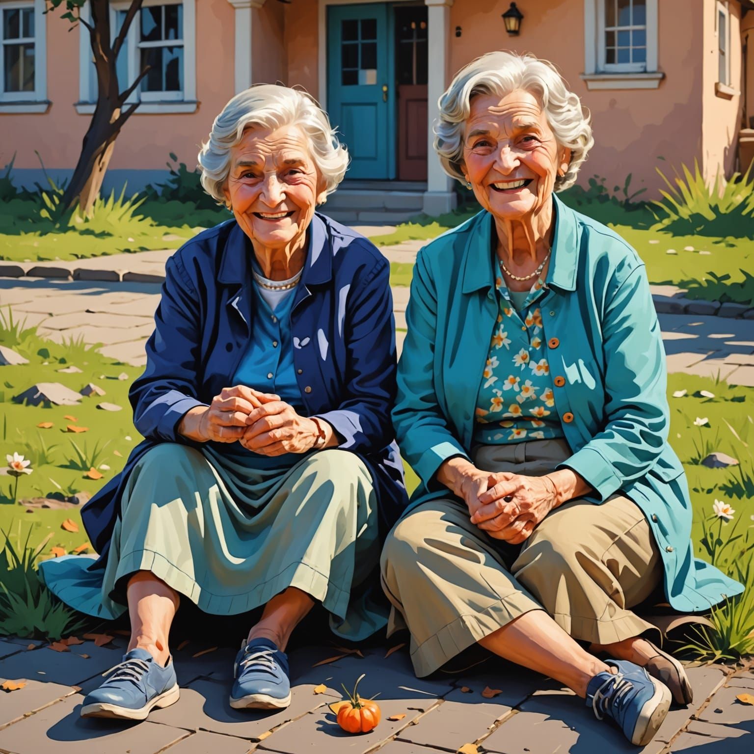 Elderly Women Share Joy Playing Jacks