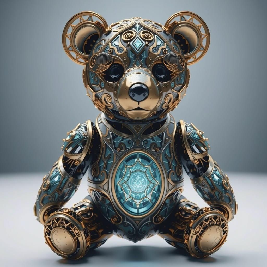 Holographic Teddy Bear in Rococo Filigree Style