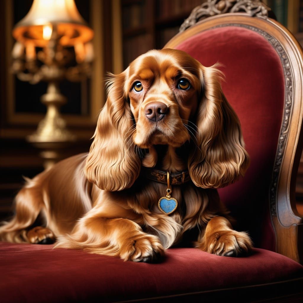 Regal Cocker Spaniel in Royal Library, Miyazaki Style