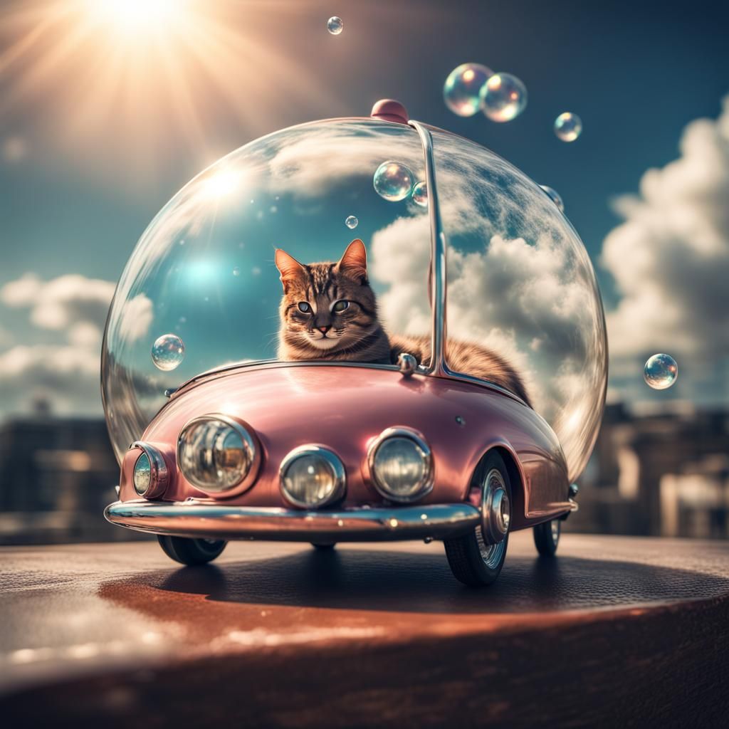 Dreamy Fantasy Cat Car in the Sky