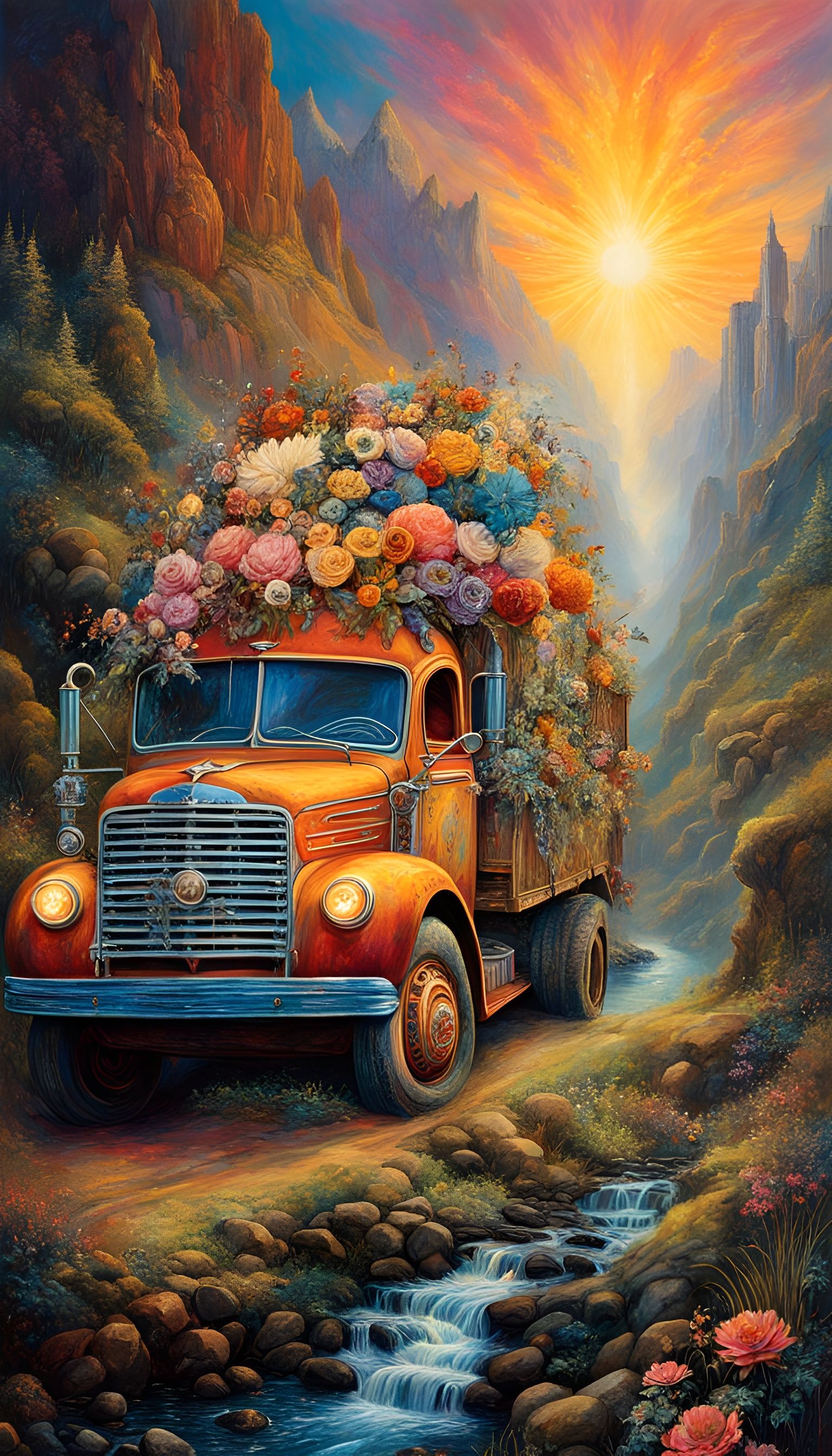 Maximalist Portrait in Vintage Poster Art Style