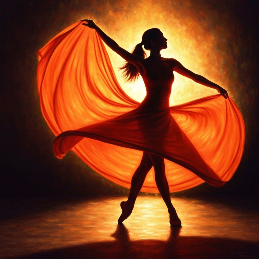 Dancer in Orange Fabric Ablaze in Golden Hour Light