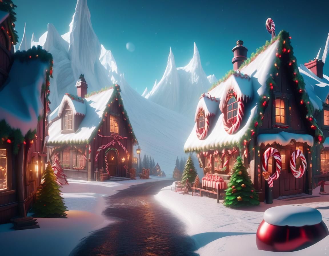 Hyperdetailed North Pole Scene with Santa's Workshop