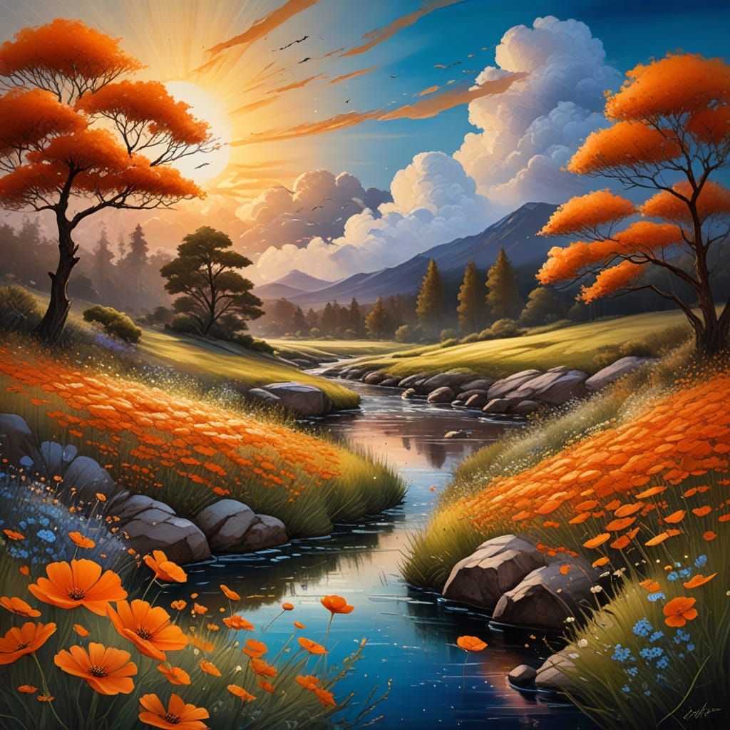 Alcohol Ink Art: Floral Cosmos, Bluebird, and Tree in Gold F...