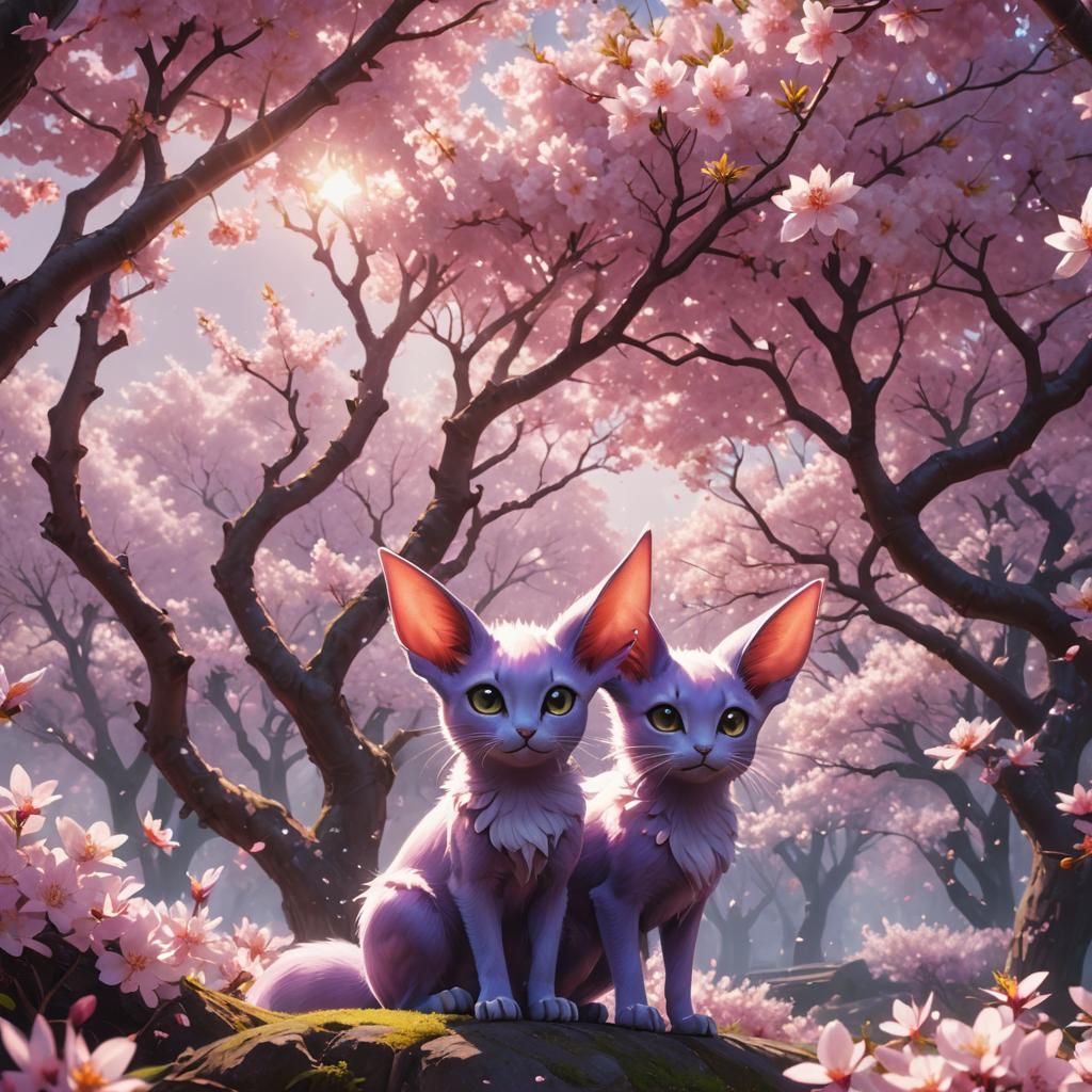 Espeon in Sakura Forest: Hyper-Realistic Digital Painting