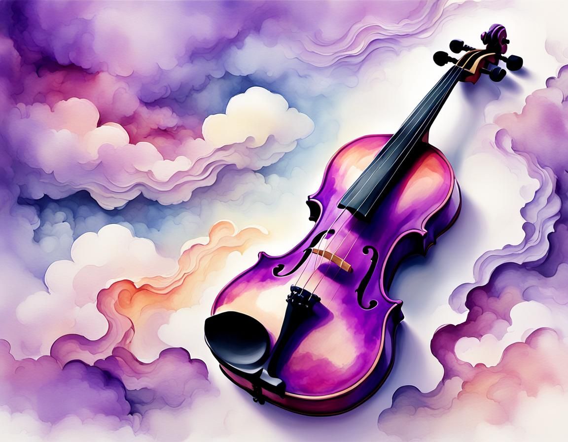 Purple Cloud Violin in Impressionistic Style