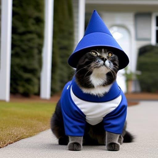 Cat wearing dog costume