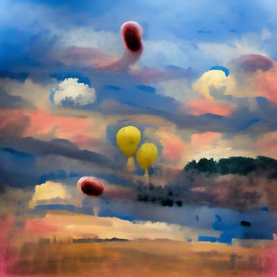 Painterly Sky Filled with Floating Balloons