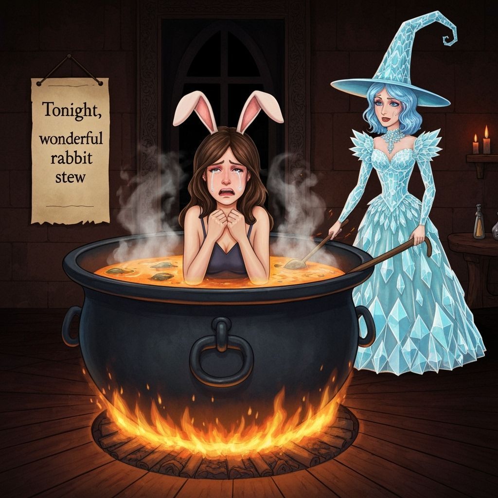 Witch Cooks Rabbit Stew in Crystal Dress