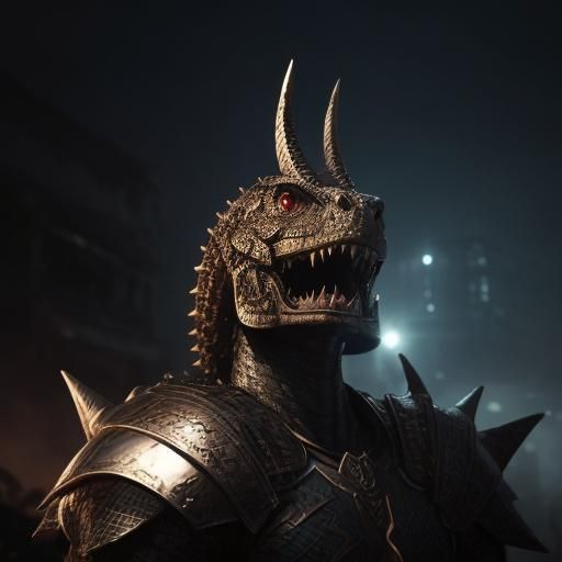 Reptilian Warrior in Tribal Armor: Hyperrealistic Unreal Eng...