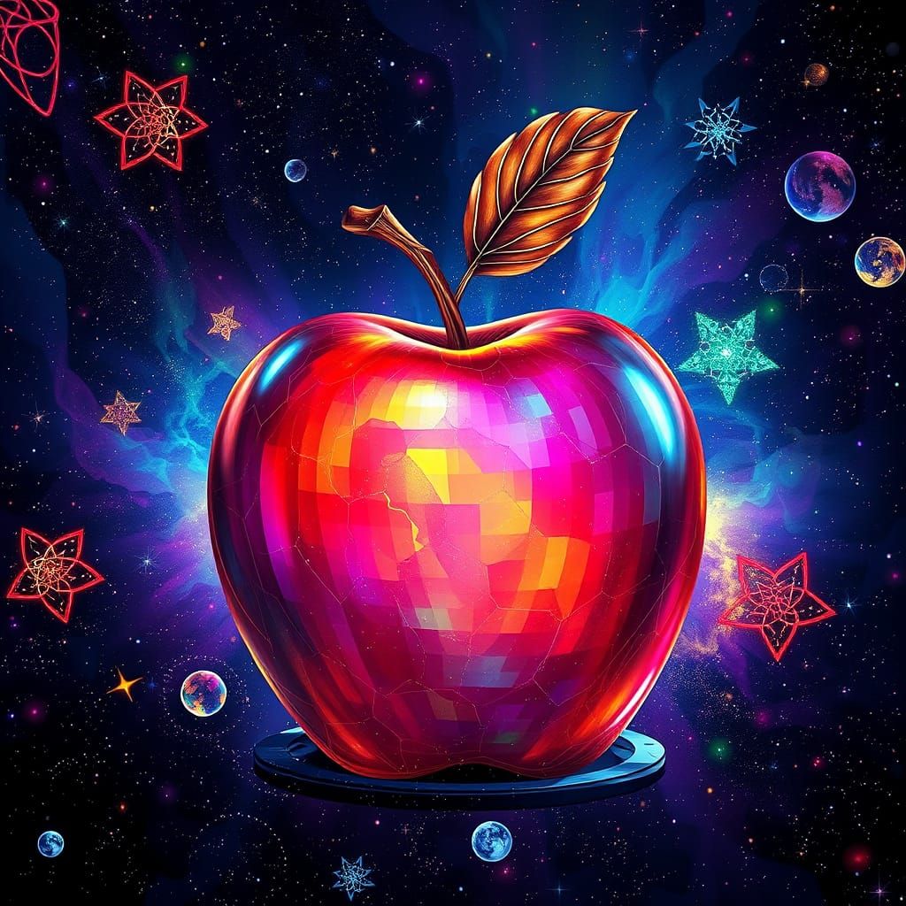 Vibrant Cosmic Apple in Luxurious Digital Art