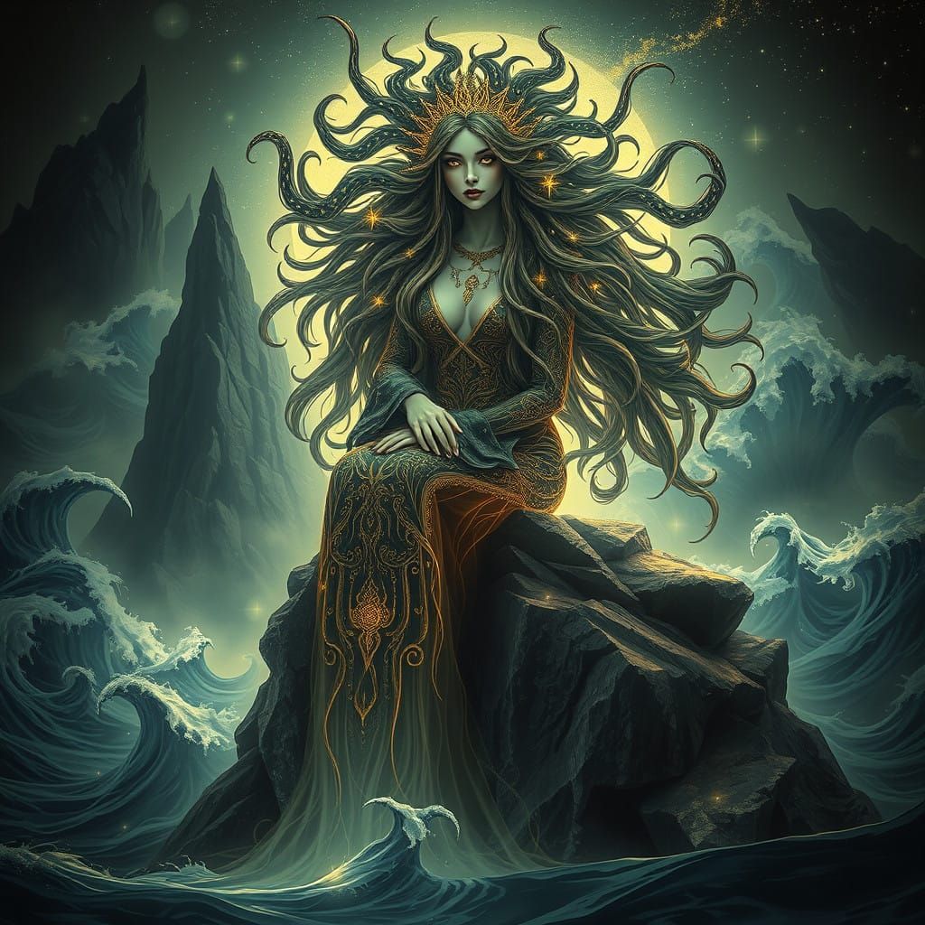 Celestial Siren with Luxuriant Hair and Razor-Sharp Claws