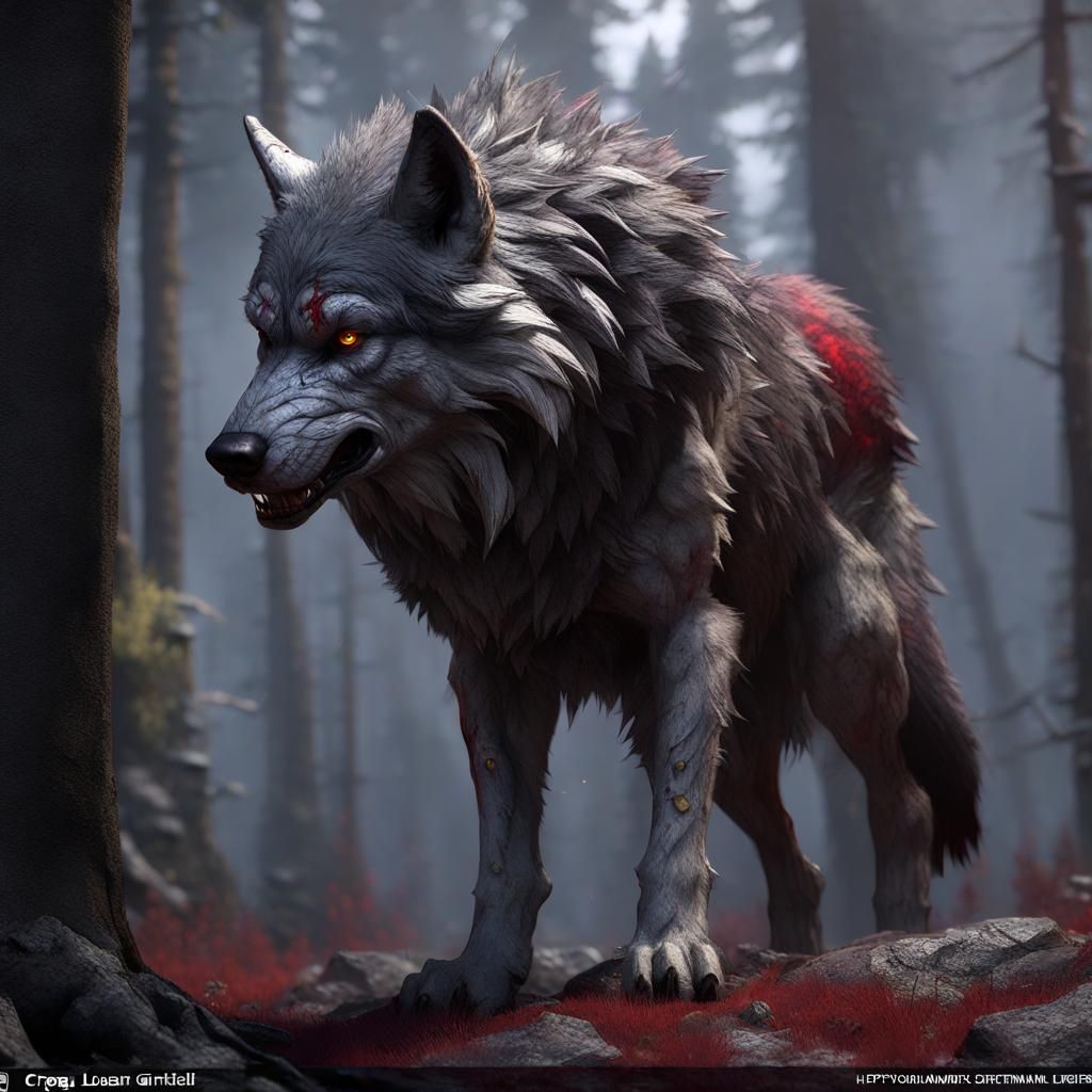 Wounded Timber Wolf in Dark Fantasy Style