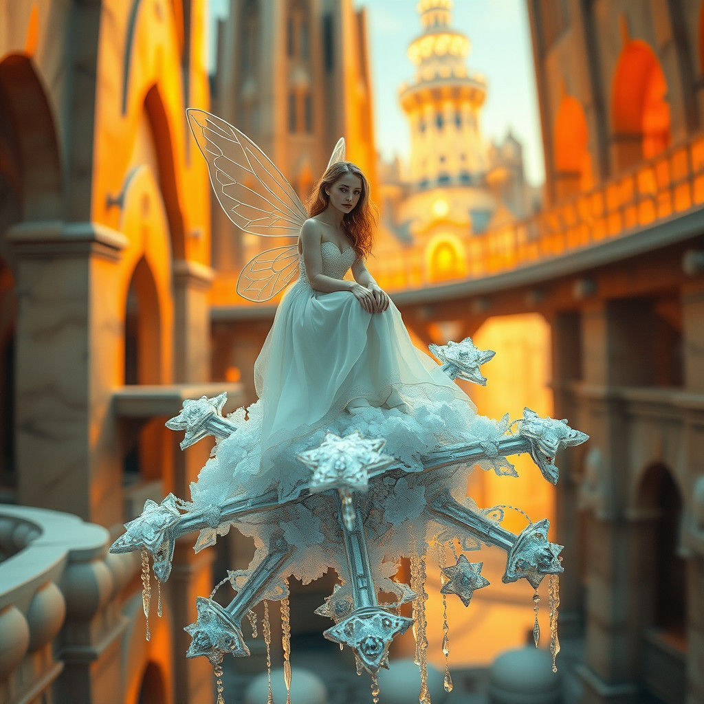 Milk Fairy on Snowflake: Retro-Futuristic Watercolor Art