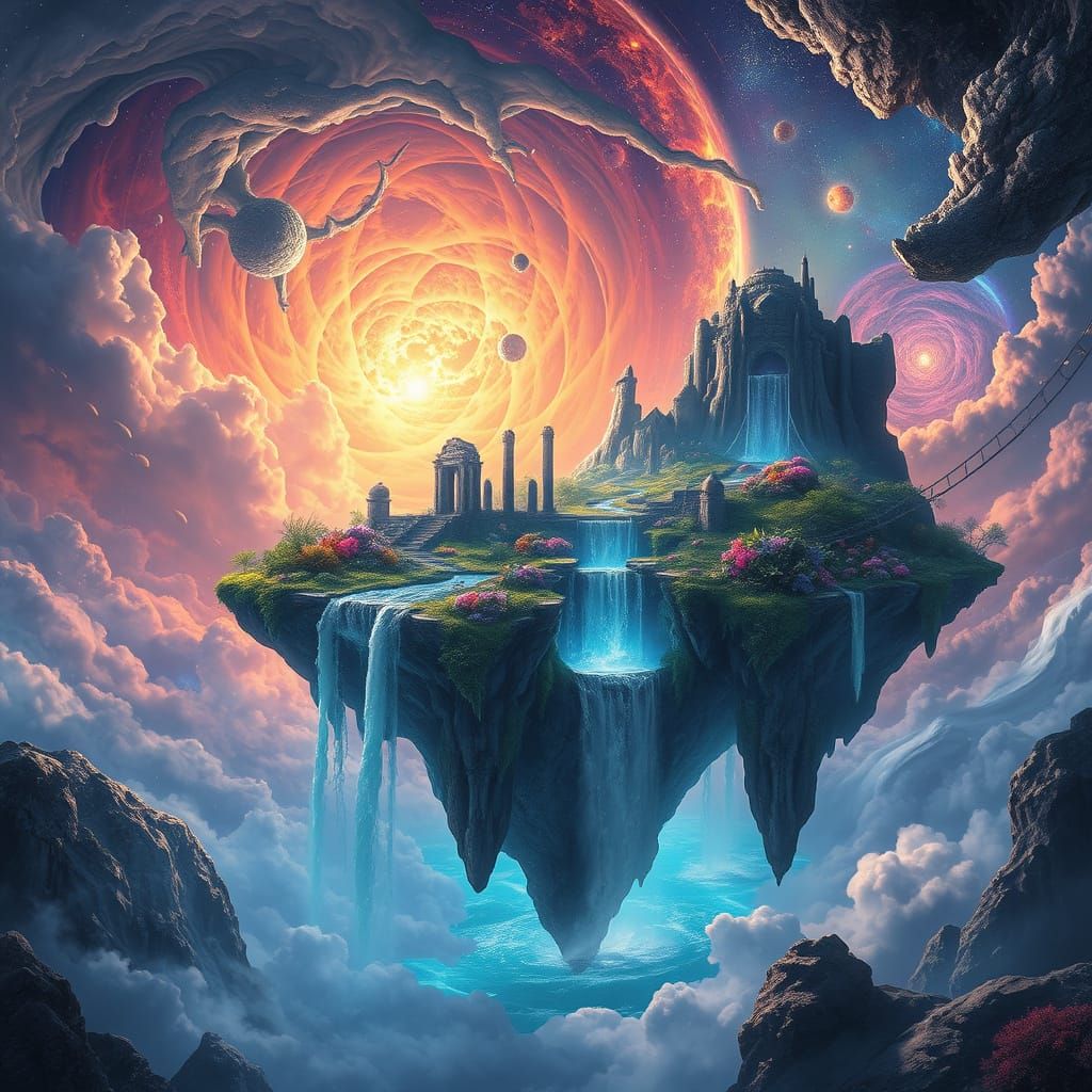 Bioluminescent Floating Island in Cosmic Clouds