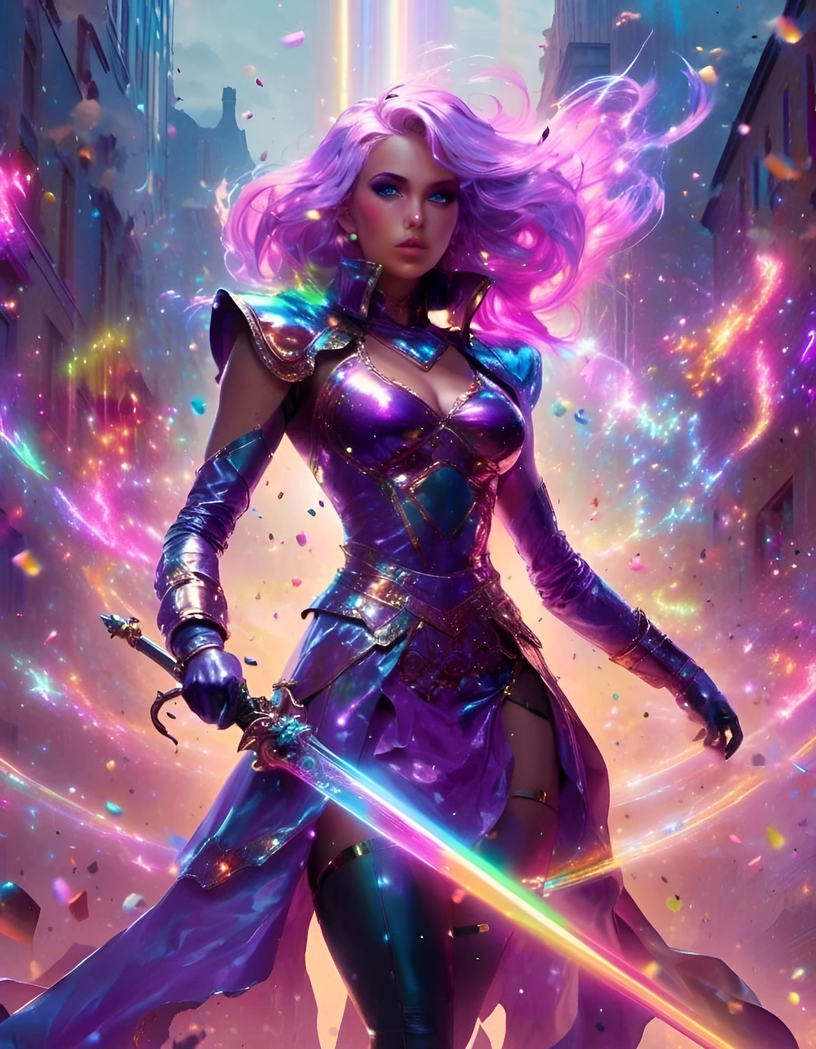 Divine Rainbow Superheroine on the Hunt