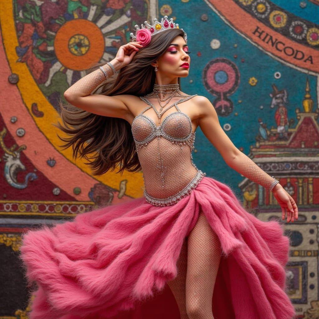 Vibrant Circus Dancer in Wool, Inspired by Mondrian's Geomet...