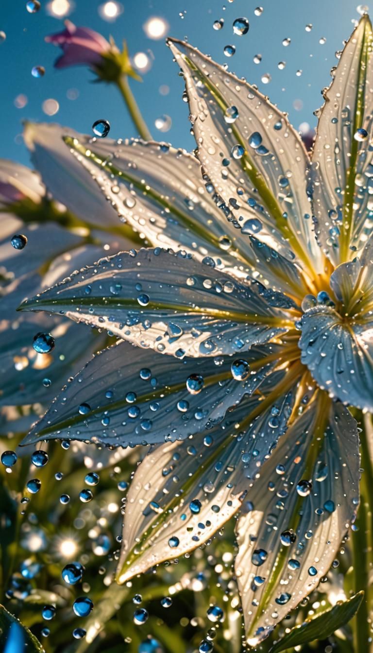 Hyperrealistic Flowers Sparkling in Crystal Garden