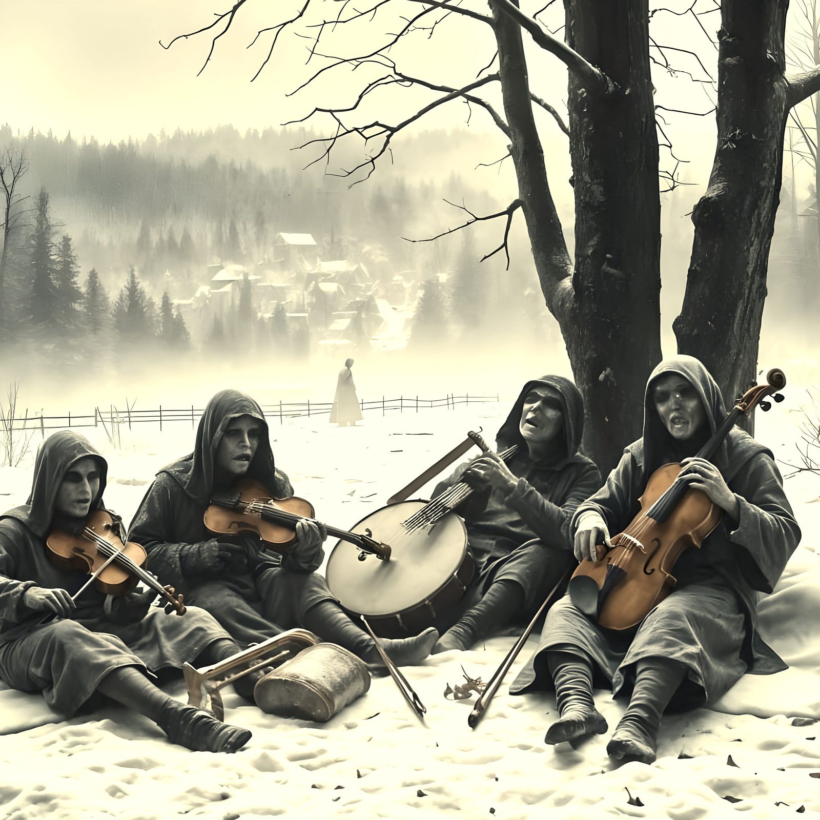 Frozen Musicians in a Medieval Horror Scene