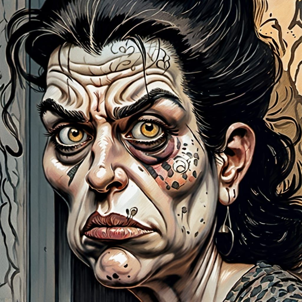 Woman Hidden Behind Window in Post-Impressionism Style