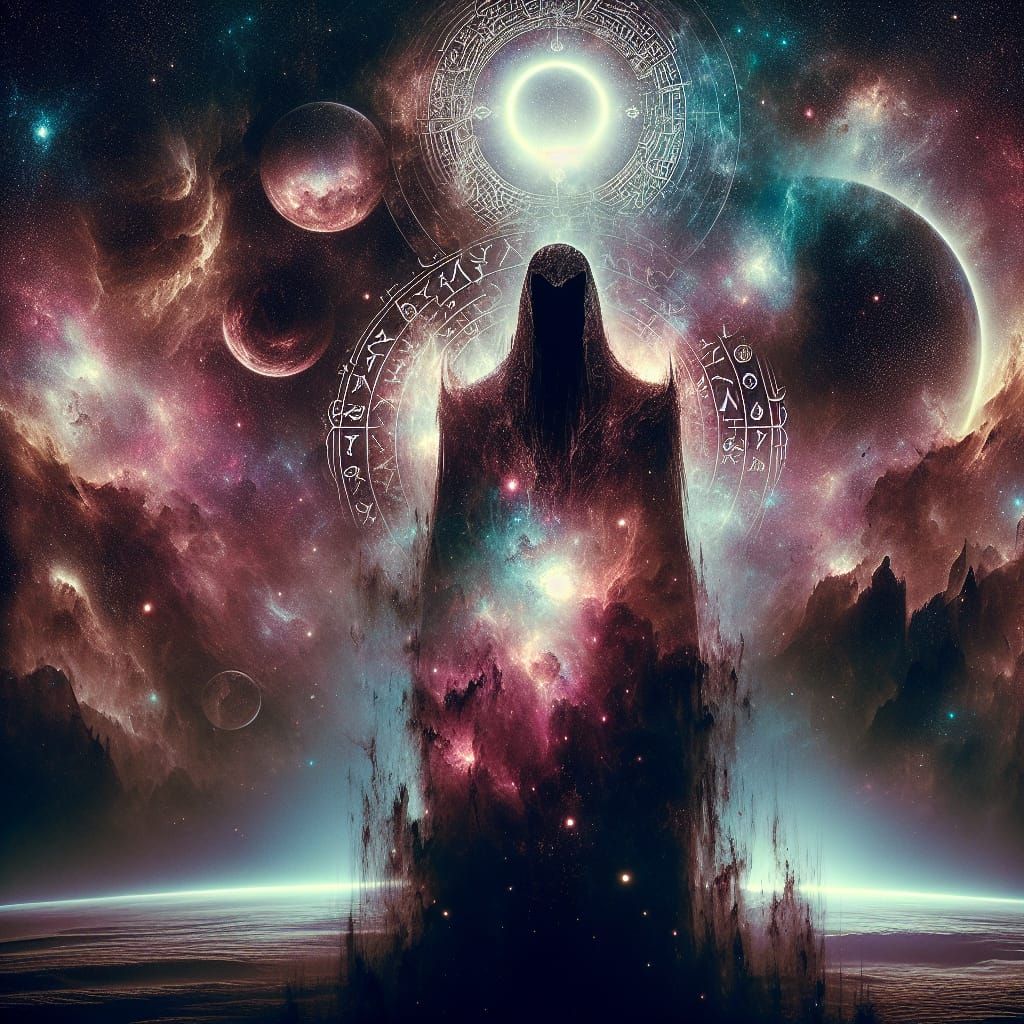 Epic Cosmic Horror Scene with Galactic Lights