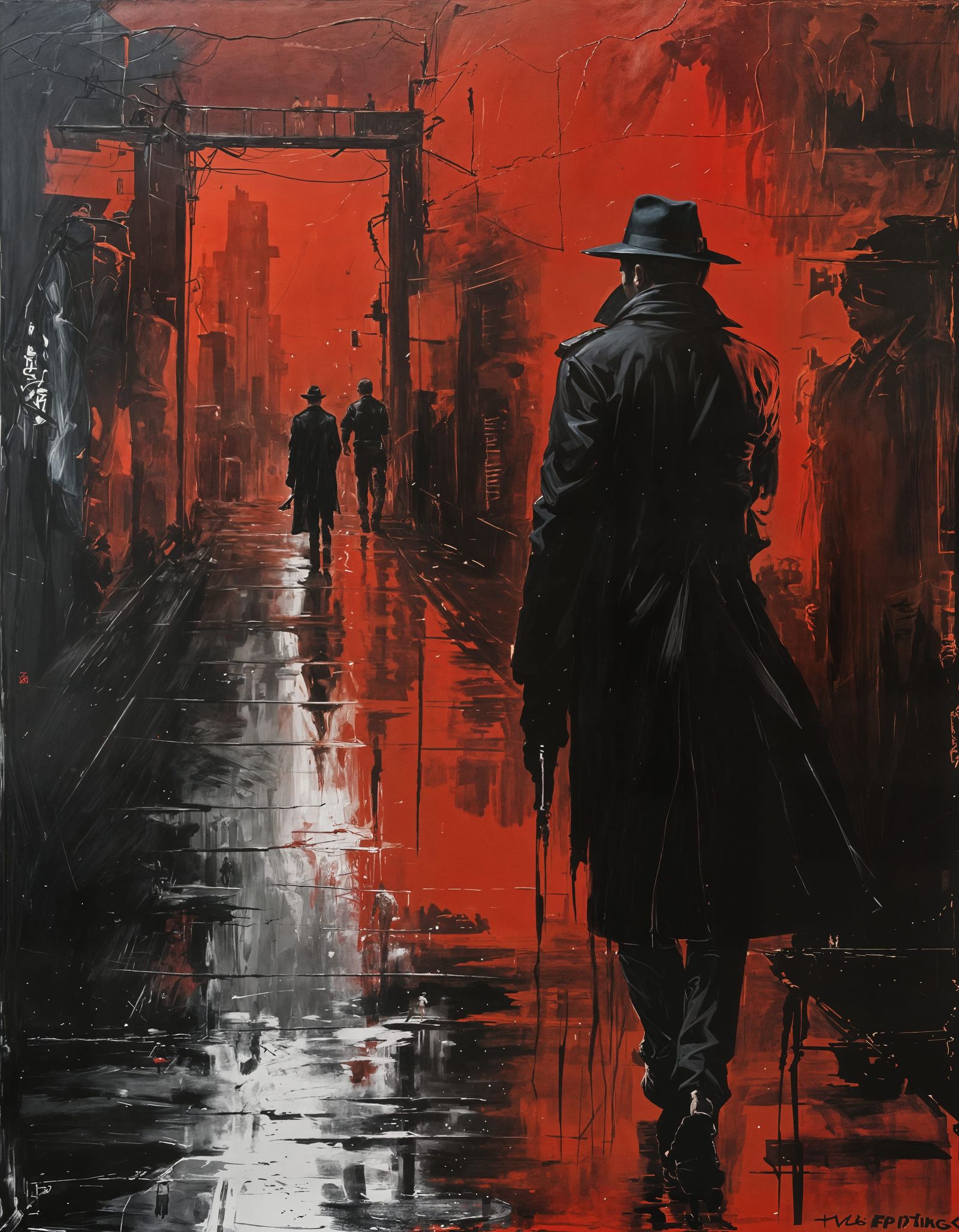 Noir Painting of Boxer Walking to Ring