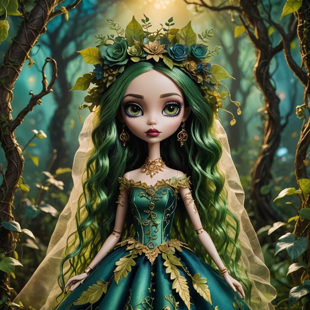 Green Goddess in Mystical Forest as Gothic Fantasy