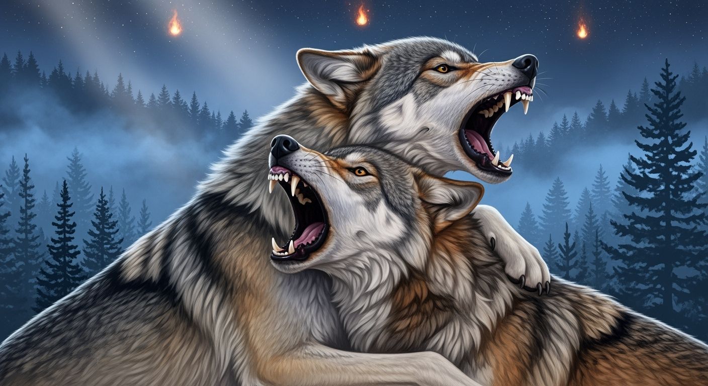 Protective She-Wolf Guards Mate in Moonlit Forest