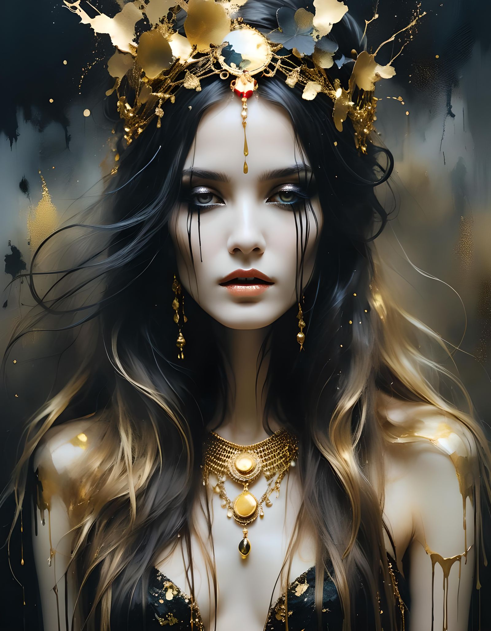 Dreamy Surreal Portrait Dripping with Gold